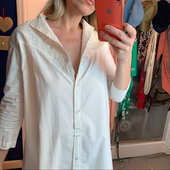 Edwardian White Cotton button up dress Embroidered - Picture 3 of 16